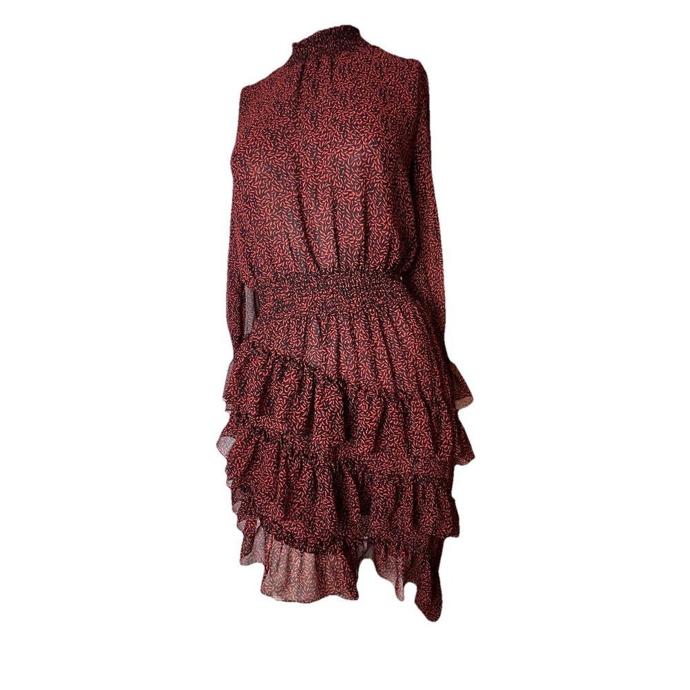 MISA Los Angeles Dress Size XS Savanna Asymmetric Hem Mini Red Black Banana Leaf